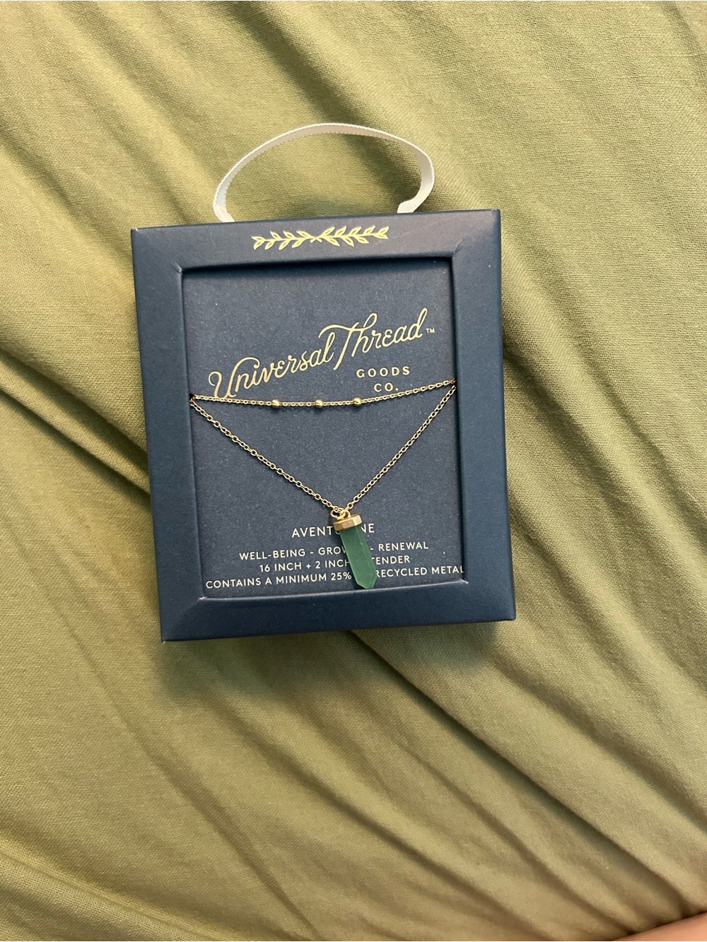 Universal Thread Gold-Tone Layered Necklace with Green Pendant
